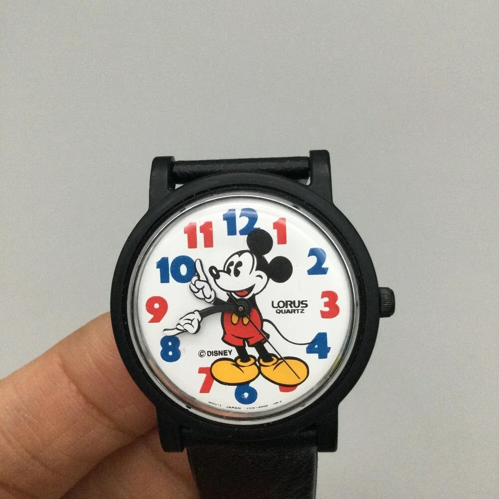 Lorus Unisex Watch 31mm Mickey Mouse V515-6B20 Black Leather Disney New Battery